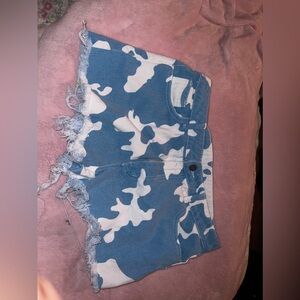 Blue Cow Print Shorts